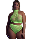 Ouch! Glow neon green net crop top & briefs