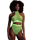 Ouch! Glow neon green net crop top & briefs