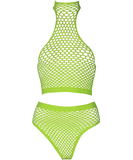 Ouch! Glow neon green net crop top & briefs