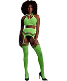 Ouch! Glow neon green net crop top & crotchless tights