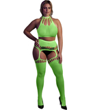 Ouch! Glow neon green net crop top & crotchless tights