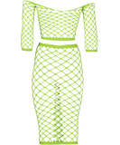 Ouch! Glow neon green net crop top & skirt