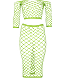 Ouch! Glow neon green net crop top & skirt