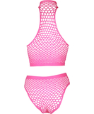 Ouch! Glow neon pink net crop top & briefs