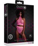 Ouch! Glow neon pink net crop top & briefs