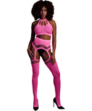 Ouch! Glow neon pink net crop top & crotchless tights