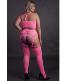 Ouch! Glow neon pink net crop top & crotchless tights