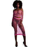 Ouch! Glow neon pink net crop top & skirt