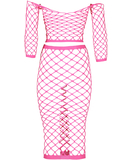 Ouch! Glow neon pink net crop top & skirt