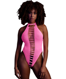 Ouch! Glow neon pink net crotchless bodysuit