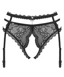 Obsessive Pearlove black crotchless suspender thong