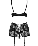 Obsessive Peonesia black lace lingerie set with garter belt