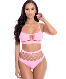 Pink Lipstick Neon Dreams net lingerie set