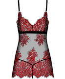 Obsessive Redessia black sheer mesh & red lace peignoir