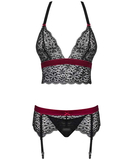 Obsessive Rossita black lingerie set with burgundy bands