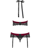 Obsessive Rossita black lingerie set with burgundy bands