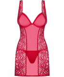 Obsessive red mesh chemise with lace inserts