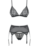 Obsessive Shibu black sheer three-piece lingerie set