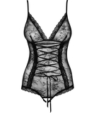 Obsessive Slevika black mesh bodysuit with lacing