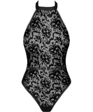 Obsessive Softily black mesh bodysuit with flock pattern