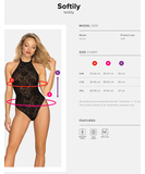 Obsessive Softily black mesh bodysuit with flock pattern