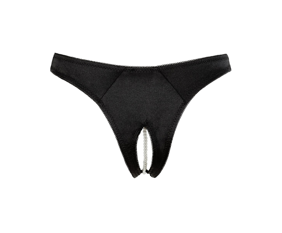 Cottelli Lingerie black satin crotchless string with pearls - SexyStyle.eu