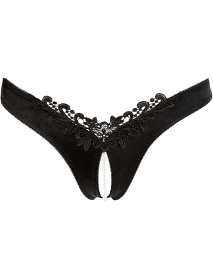 Cottelli Lingerie black satin crotchless string with pearls