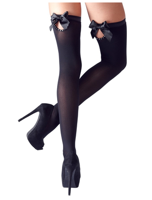 Cottelli Lingerie black hold-up stockings with bows & rhinestones