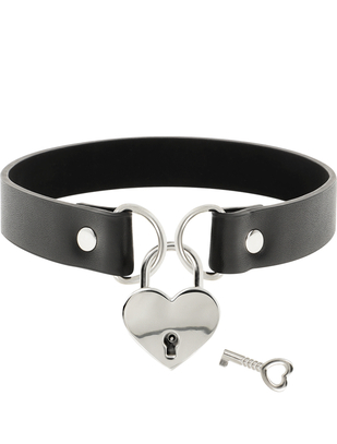 Coquette black leatherette heart padlock choker