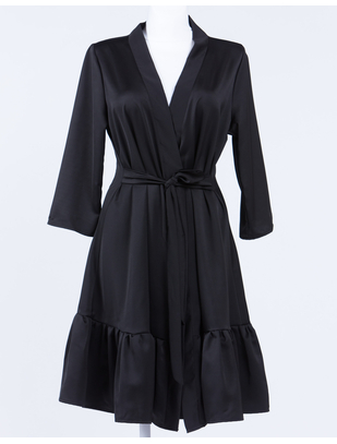 MAKE black satin robe with flounce hem