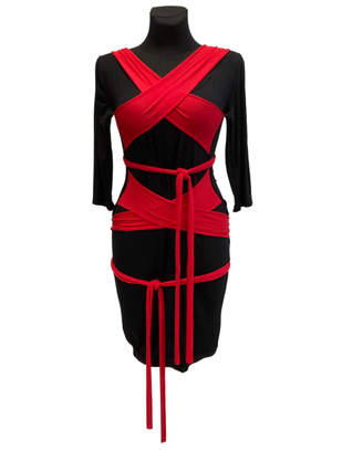 MAKE black tencel dress with sewn-in red sashes