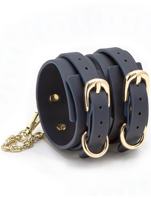 NS Novelties navy blue faux leather ankle cuffs