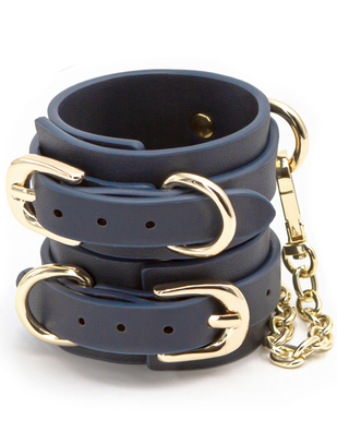 NS Novelties navy blue faux leather wrist cuffs