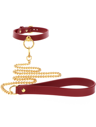 Taboom burgundy faux leather collar with leash