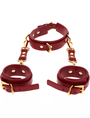 Taboom burgundy faux leather collar & wrist cuffs