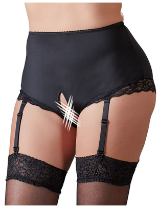 Cottelli Lingerie black crotchless suspender briefs