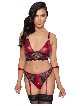 Cottelli Lingerie Czerwony komplet bielizny z pończochami Bondage
