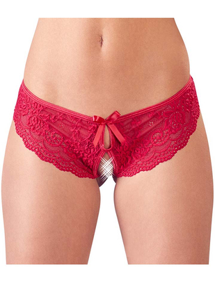 Cottelli Lingerie raudonos nėriniuotos kelnaitės atviru tarpkoju