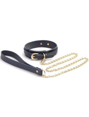 NS Novelties navy blue faux leather collar with leash