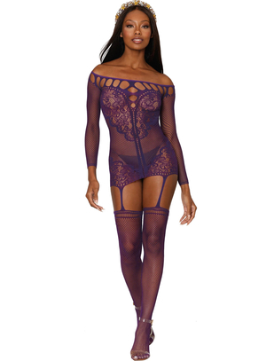Dreamgirl purple net garter dress bodystocking