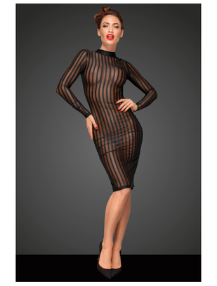 Noir Handmade black striped sheer mesh tube dress