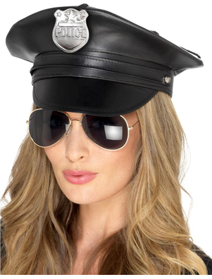 Fever black leatherette police hat