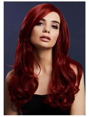 Fever „Khloe“ ryškiai raudonas ilgas banguotų plaukų perukas