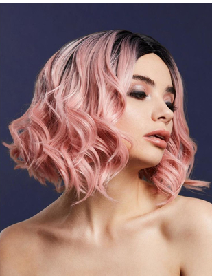 Fever Kourtney light pink/black ombre short wig with curls