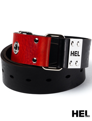 HEL Milano black/red leather hobble belt
