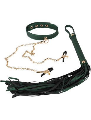 Bad Kitty Flogger and Collar in Green