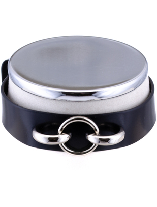 HEL Milano Camilla black leather collar with silver coloured ring