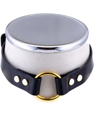 HEL Milano Mia black leather collar with gold coloured ring