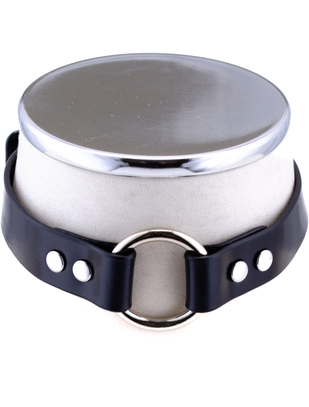 HEL Milano Mia black leather collar with silver coloured ring