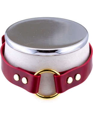 HEL Milano Mia red leather collar with gold coloured ring